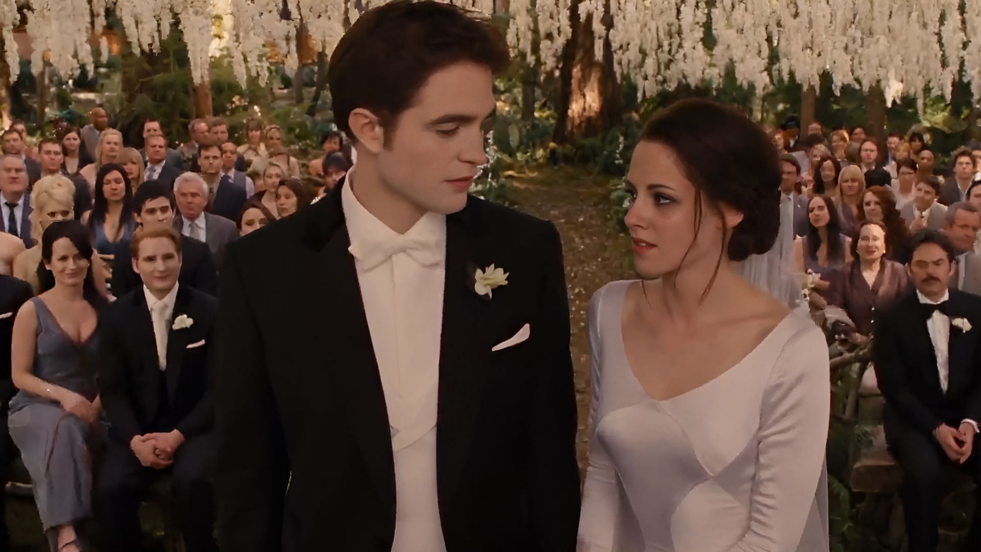 In one of the most iconic moments from The Twilight Saga, Bella and Edward's wedding. (Image via Netflix)
